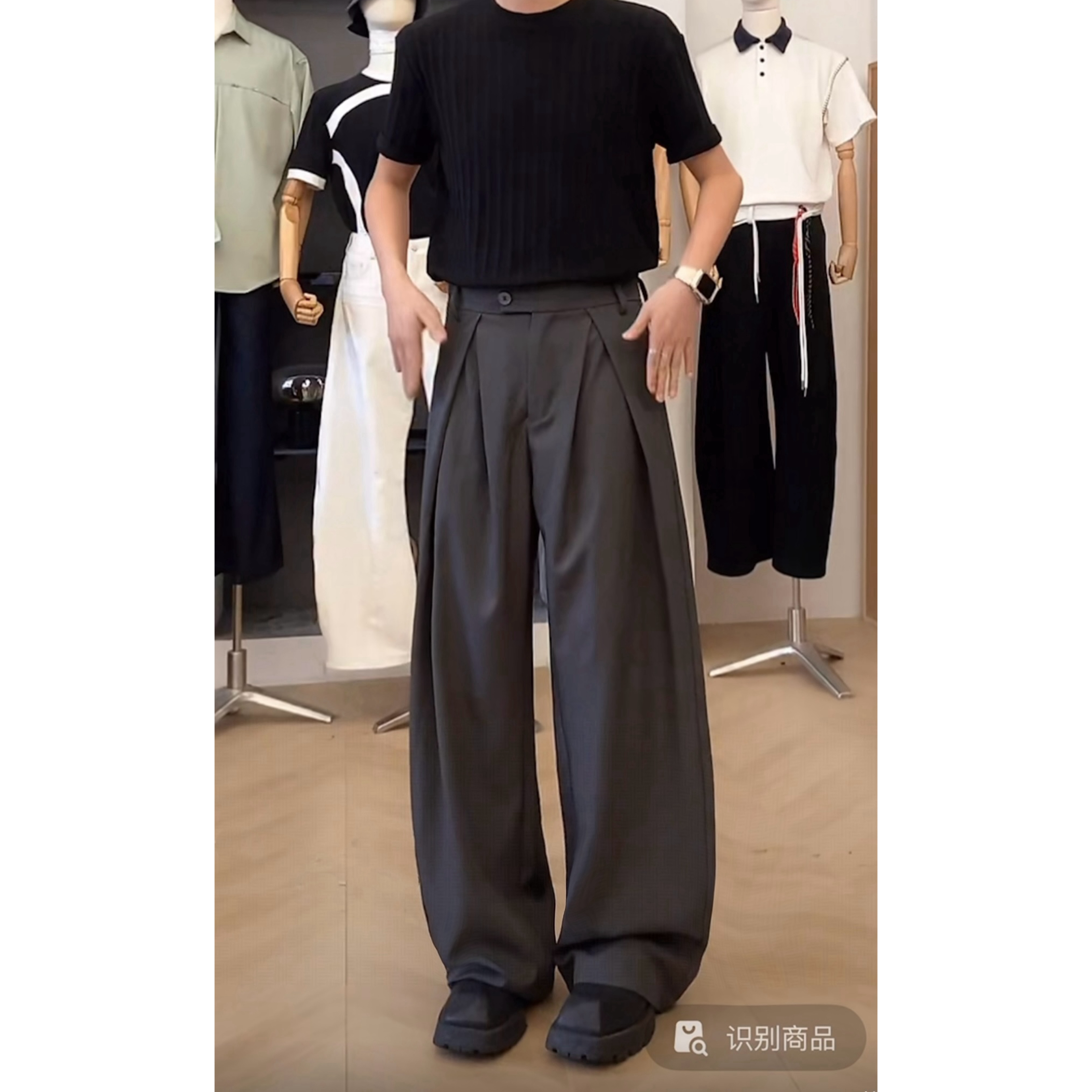 长裤纯色阔腿裤宽松型高腰休闲裤垂感男装百搭简约DY10101