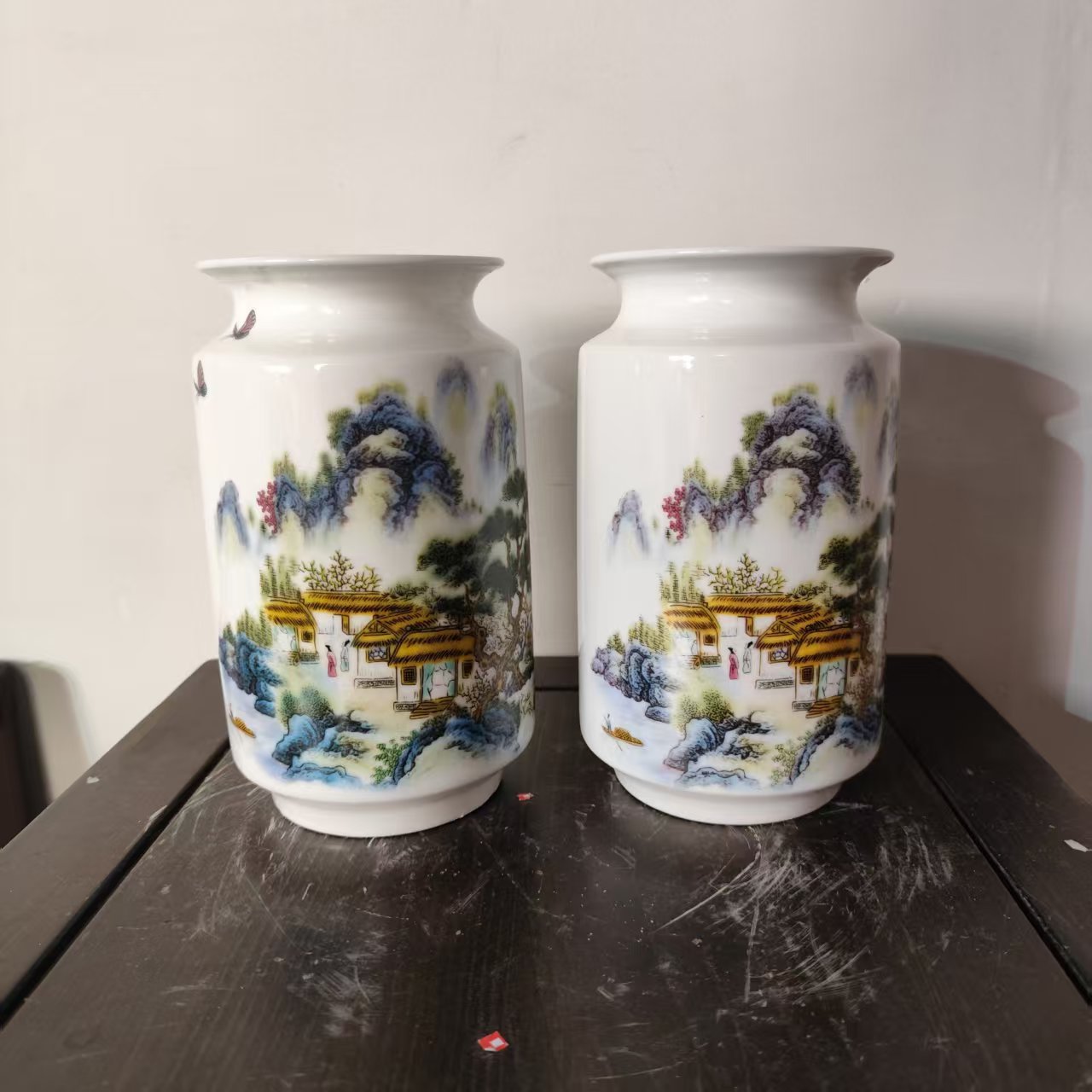 景德镇精品陶瓷小桥流水对瓶