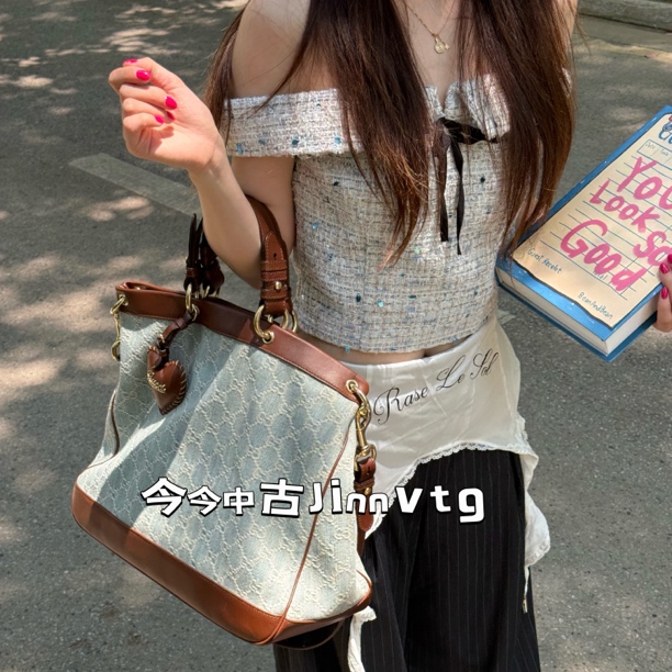 95新 GUCCI/古驰 牛仔爱心挂坠情人节限定托特单肩斜挎包 063684