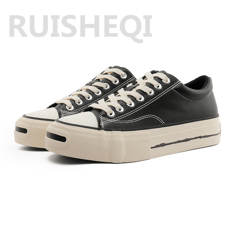 男款开口笑低帮硫化鞋系带韩版潮鞋黑色休闲学生复古百搭运动板鞋