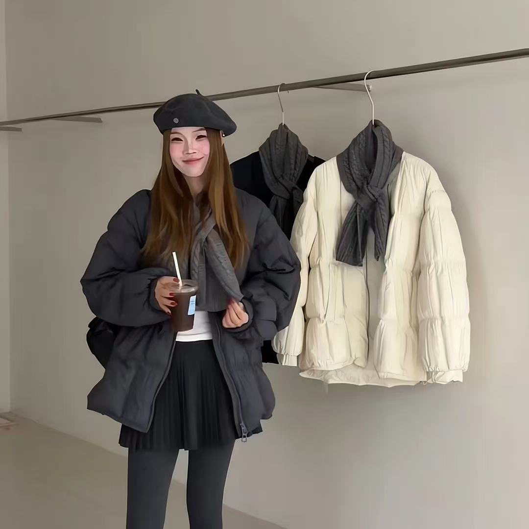 针织拼接连帽白鸭绒冬季减龄小个子外套