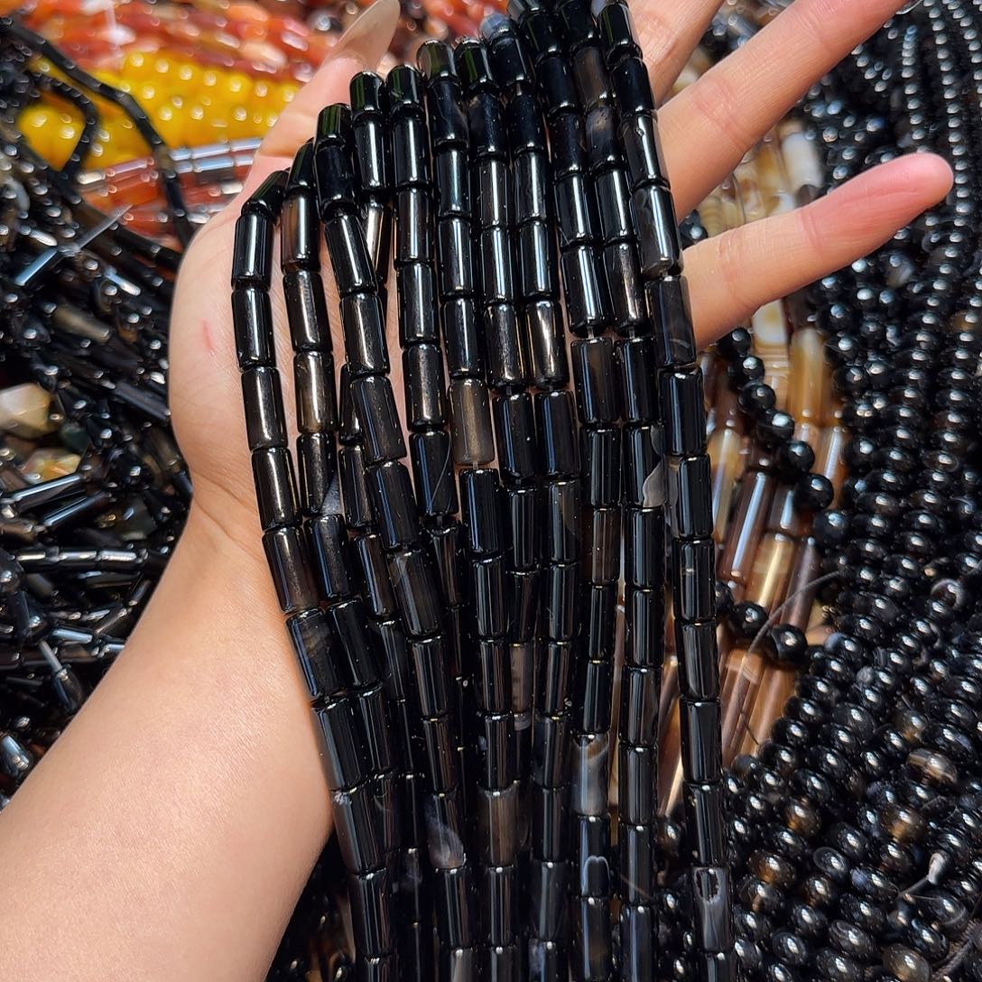 玛瑙/玉髓未镶嵌珠宝半成品天然黑玛瑙管一条8✖️16mm