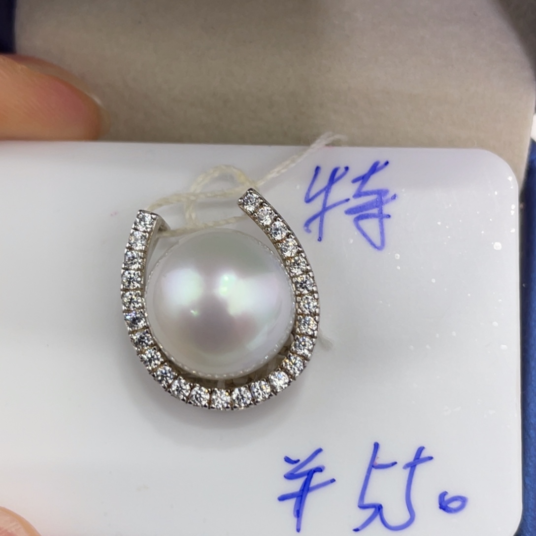 银S925镶嵌吊坠(不含链)海水珍珠12-13mm澳白吊坠