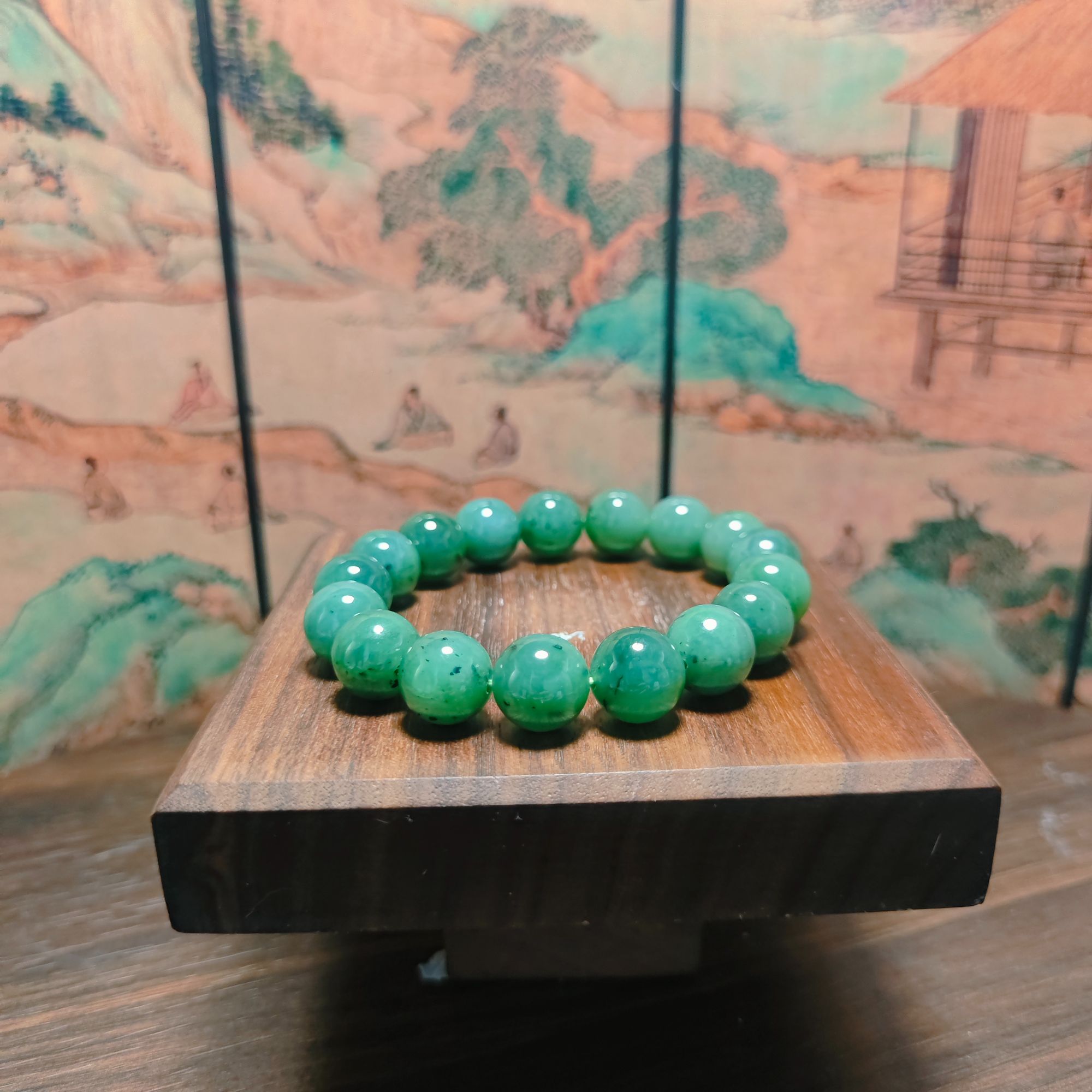  J和田玉碧玉圆珠手串（卡12）1784