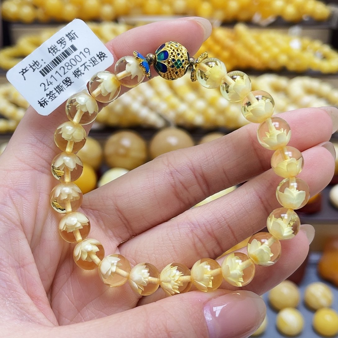 琥珀裸石未镶嵌蜜蜡圆珠手串8mm微瑕