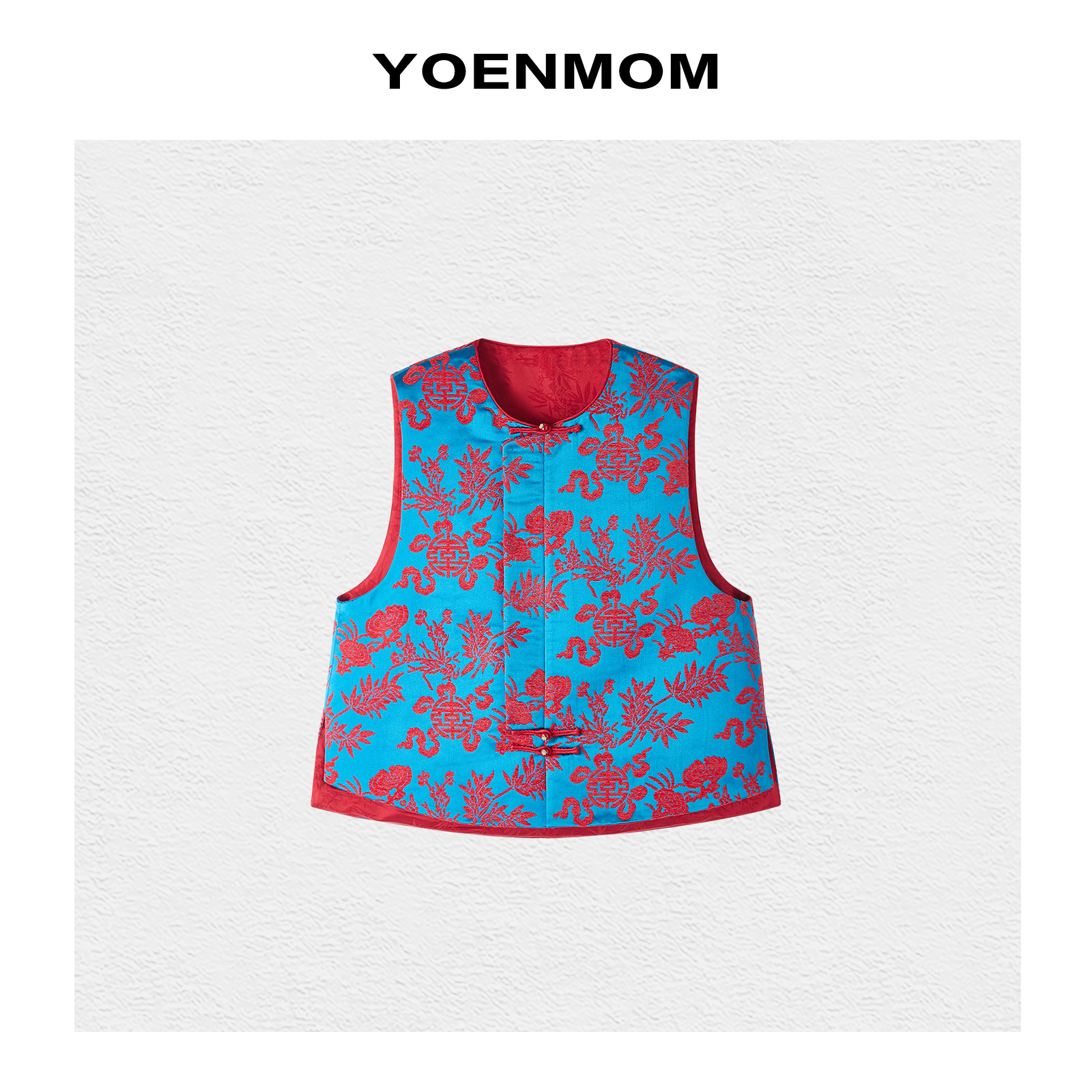 YOENMOM·灵芝纹·早春新品 雪尼尔立体提花高级配色中式斜襟马甲