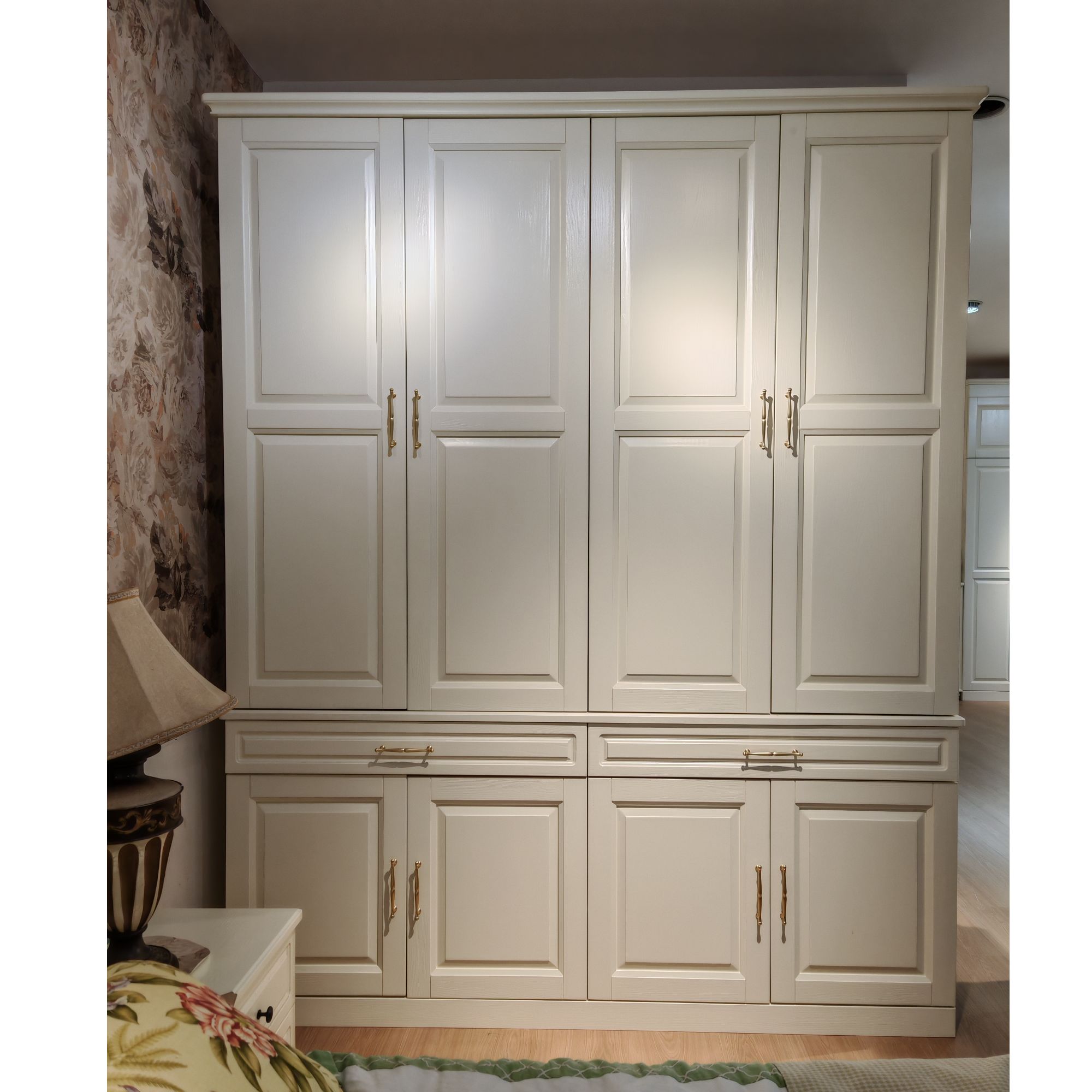 白色全实木四门组合衣柜大容量美式法式奶油风主卧双节衣柜