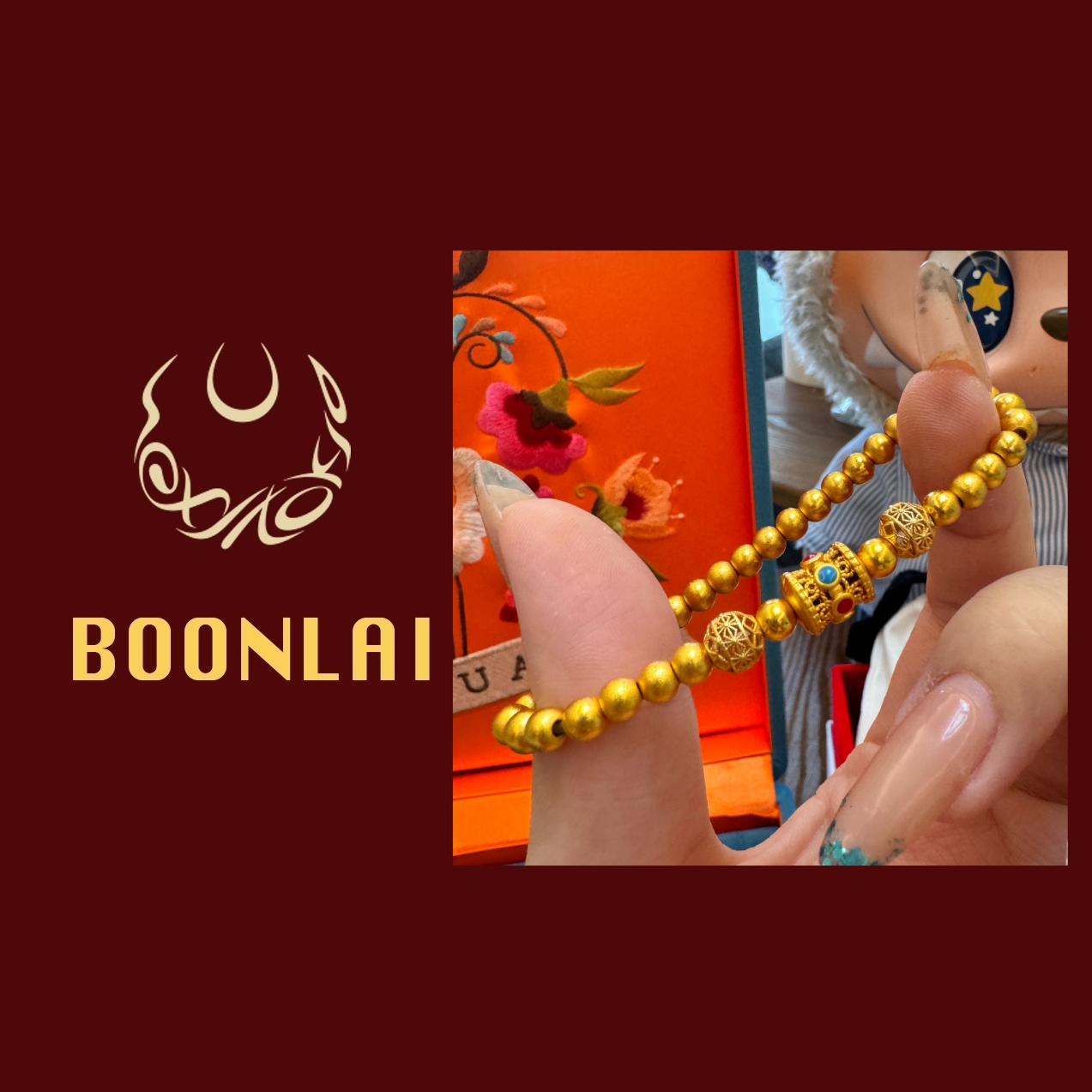 铜合金锆石手链 Boonlai 镂空花丝金珠转运珠手串3109
