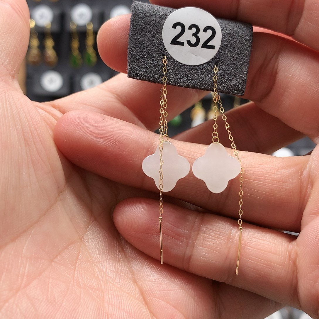 和田玉耳饰18K金镶嵌