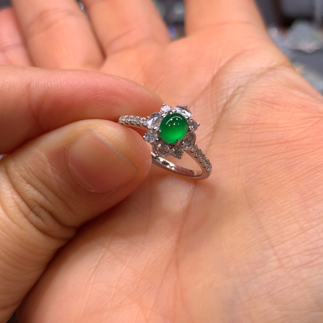 翡翠戒指18K金镶嵌糖*綶戒指