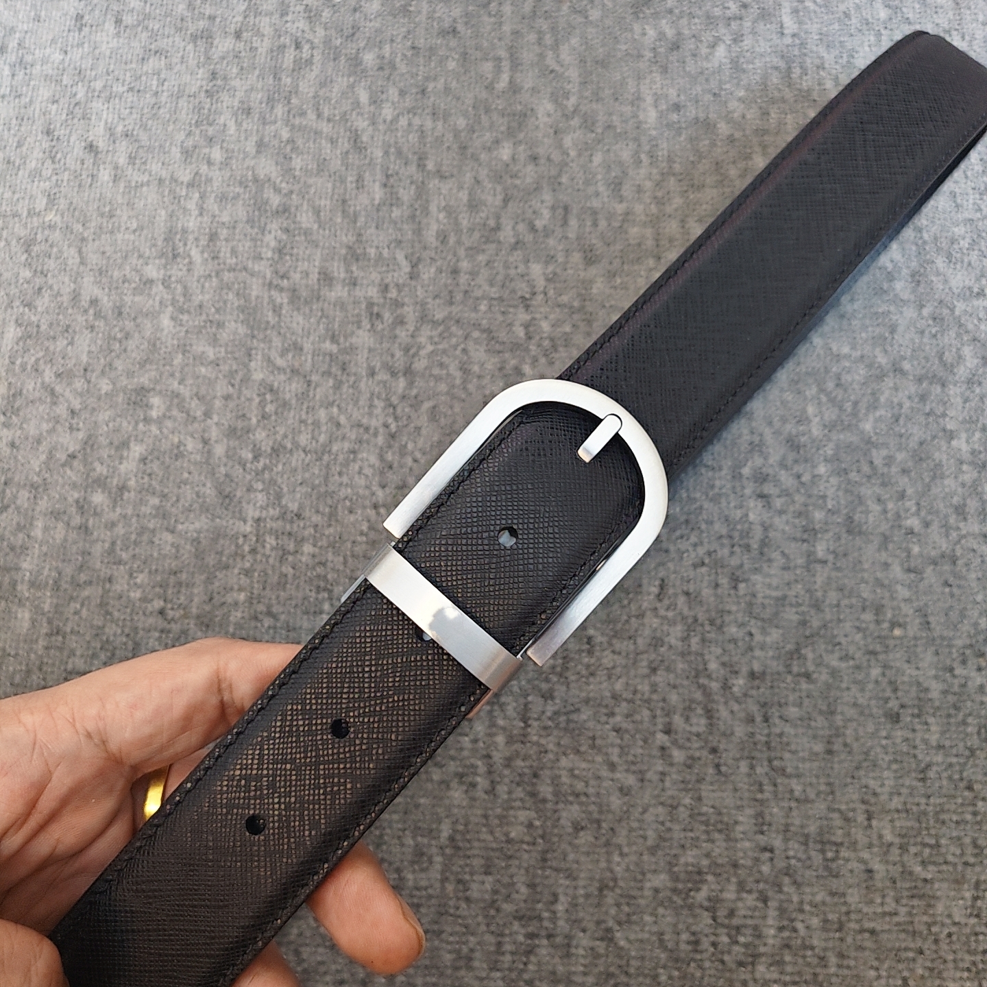 【含扣头】圆头拉丝银针扣十字纹双面穿男士时尚百搭真皮皮带