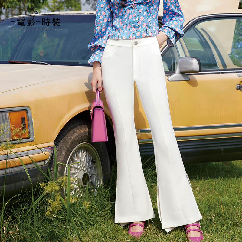 【蜜思仝】一电影一时装复古百搭开叉白色高腰喇叭裤FECK115570