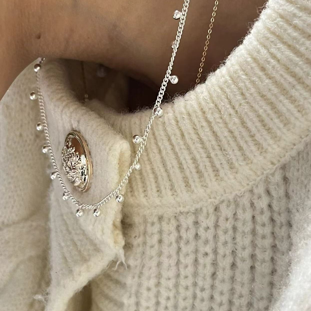 链子925银 x1169 简韩银珠银球多珠锁骨链春季新款40+5cm 36+5cm