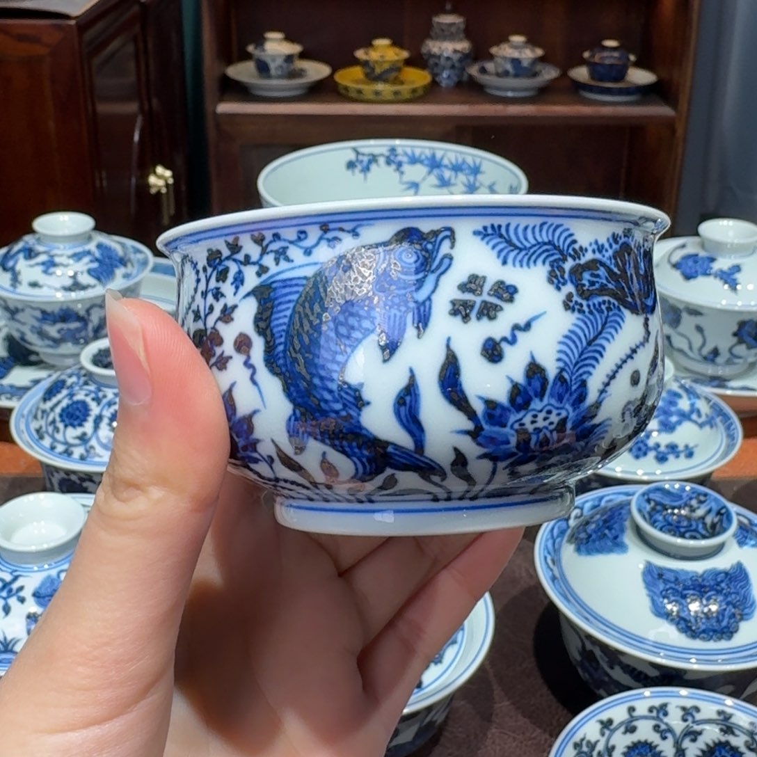 青花雯华堂手绘杯杯