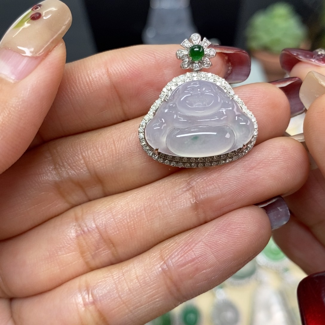 翡翠颈饰18K金镶嵌A货翡翠