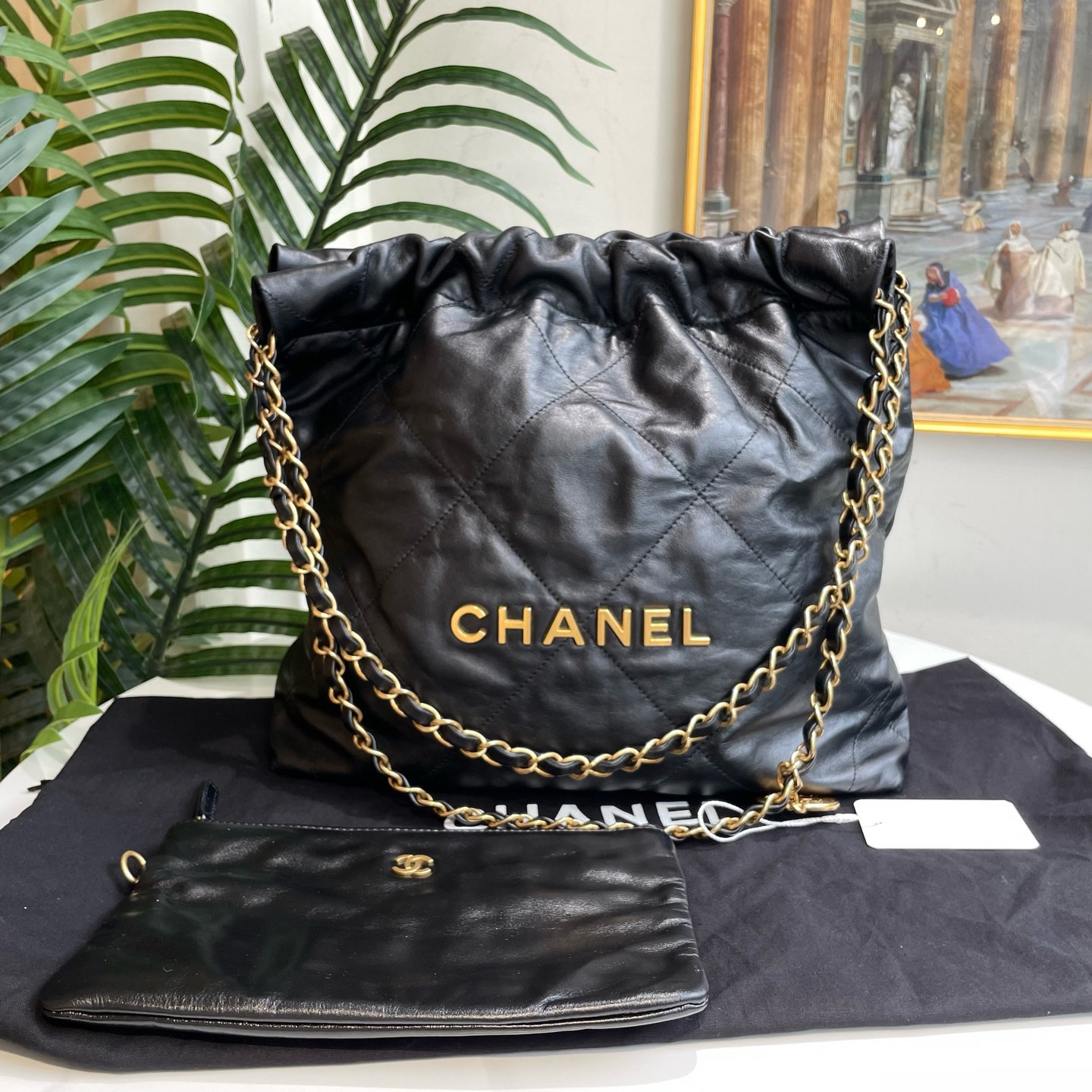 95新 Chanel/香奈儿 御古屋/38719/黑金垃圾袋小号 芯片款