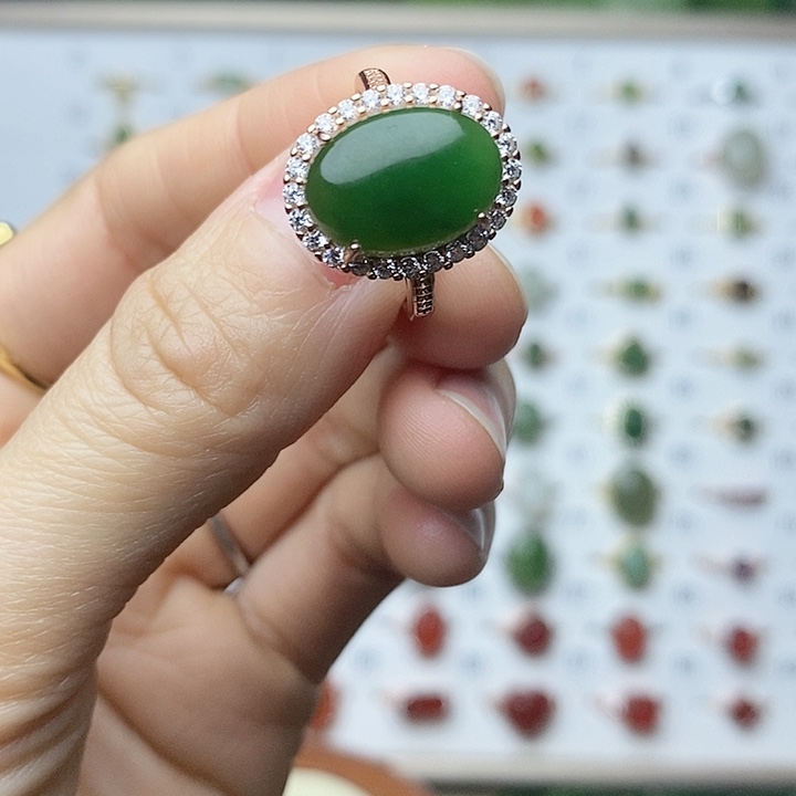 和田玉（碧玉）戒指银S925镶嵌