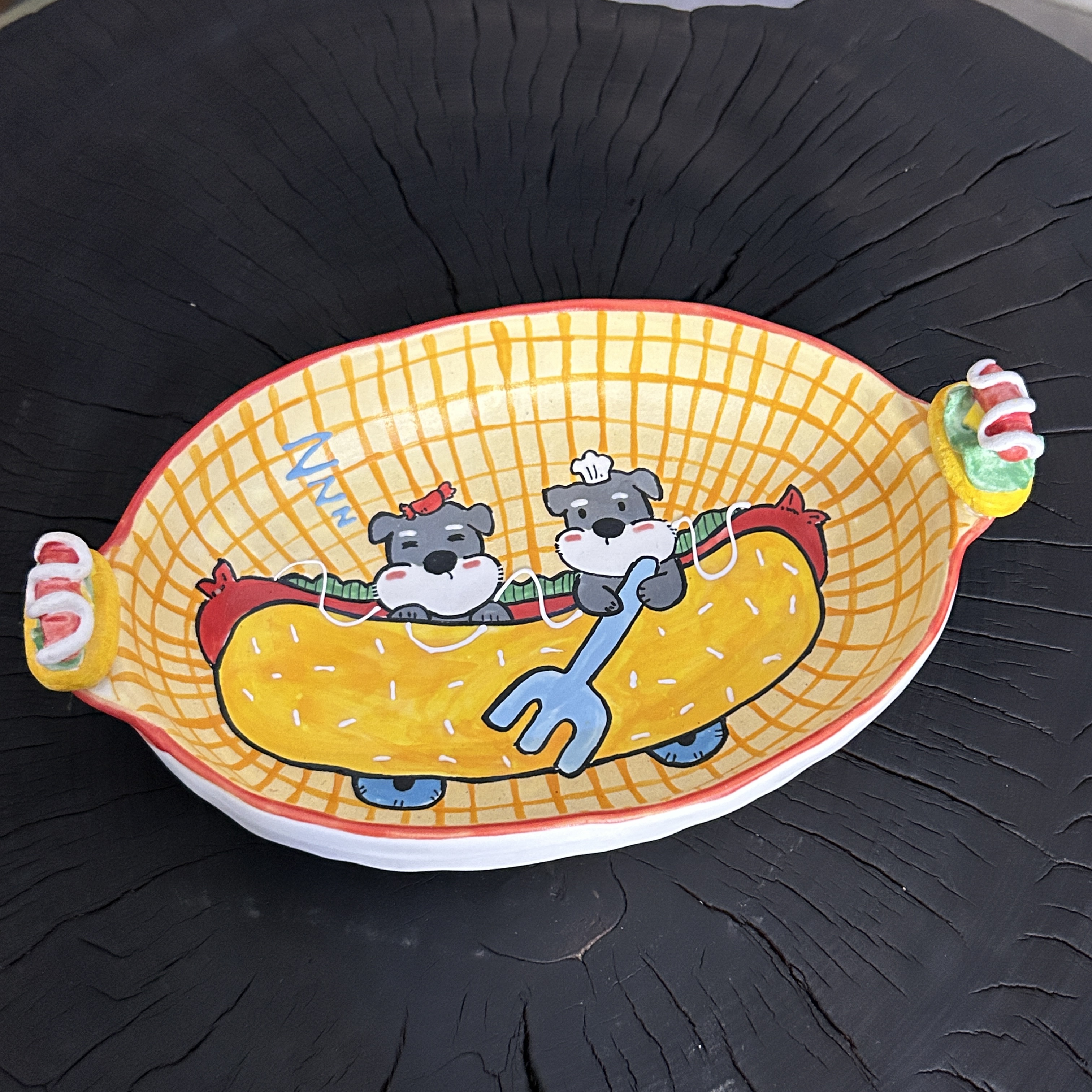 编号309黄色雪纳瑞立体面包盘