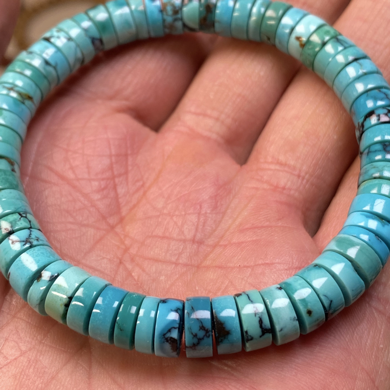 原矿高瓷天然绿松石直切时尚精品单圈手串