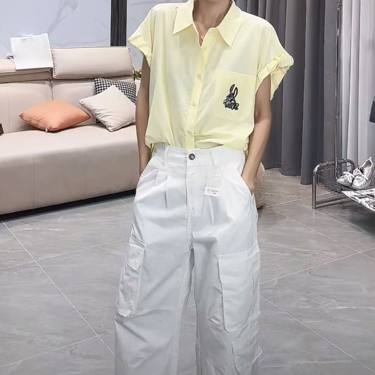 Z.X    卡通刺绣系绳设计款小飞袖衬衫  6109（C8）