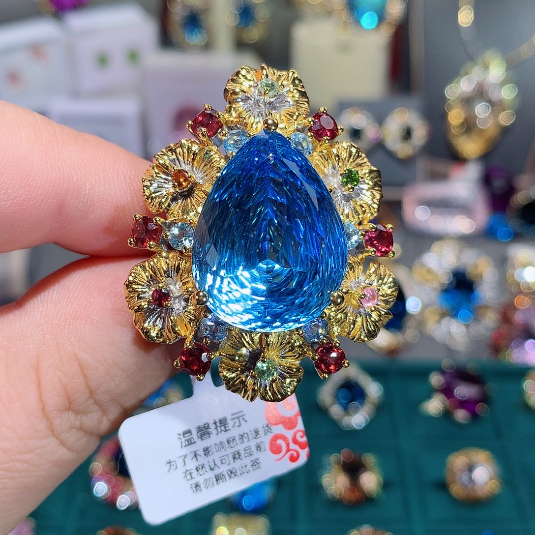 托帕石戒指银S925镶嵌戒指