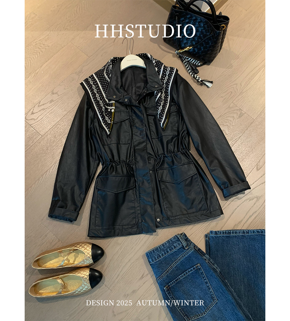 HHSTUDIO 收腰系带薄款皮衣外套250957