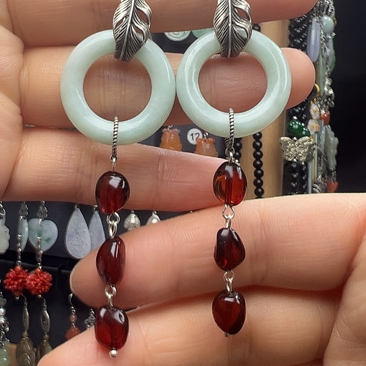 翡翠银S925镶嵌耳饰