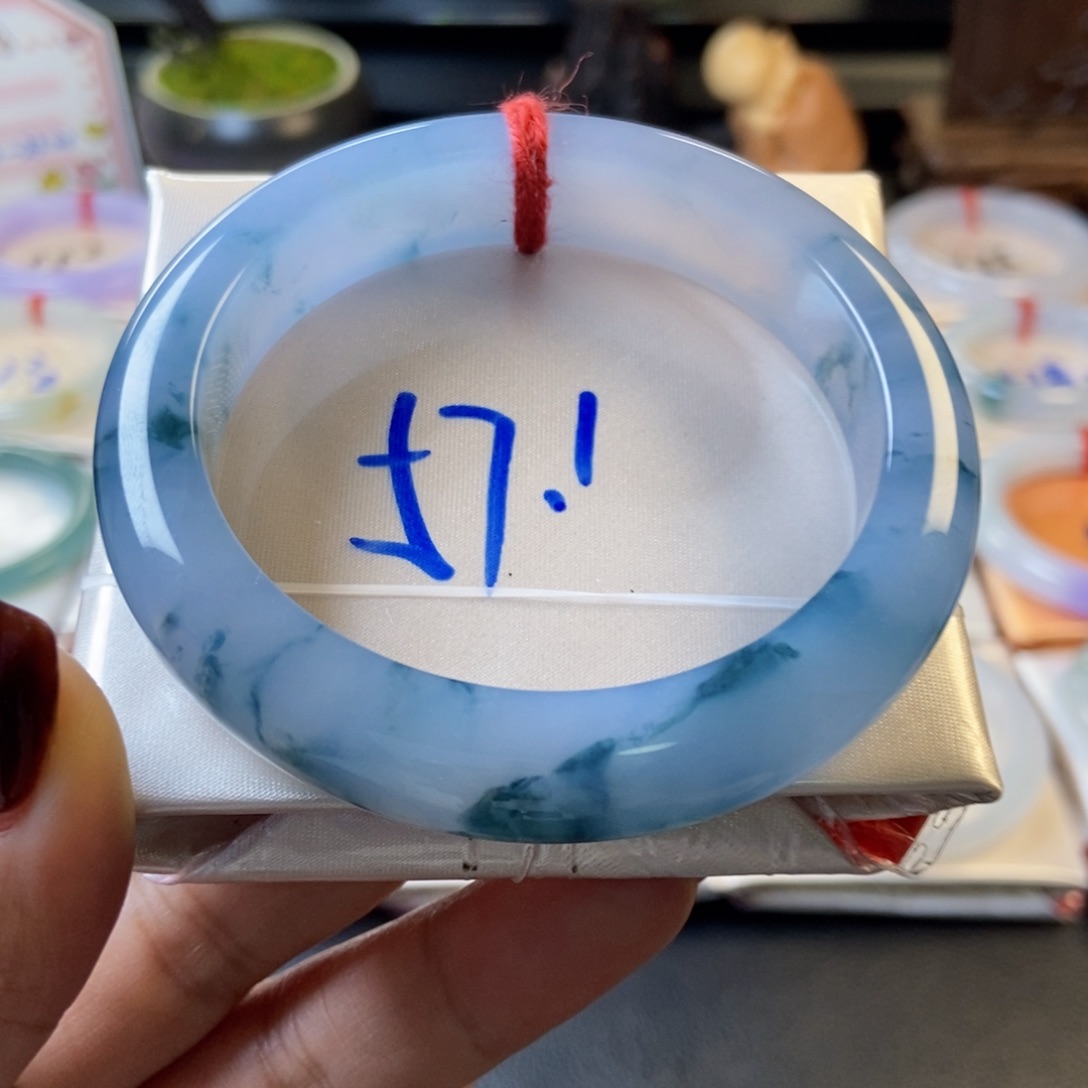 翡翠未镶嵌手镯13蓝紫飘花莫奈花园