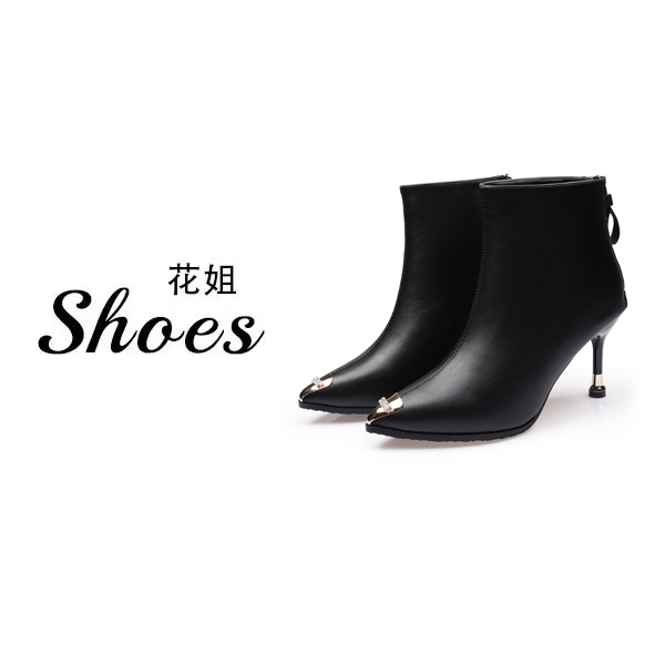 JHX2075-3新款小香风水钻铁头韩版百塔时尚后拉链细跟短靴女