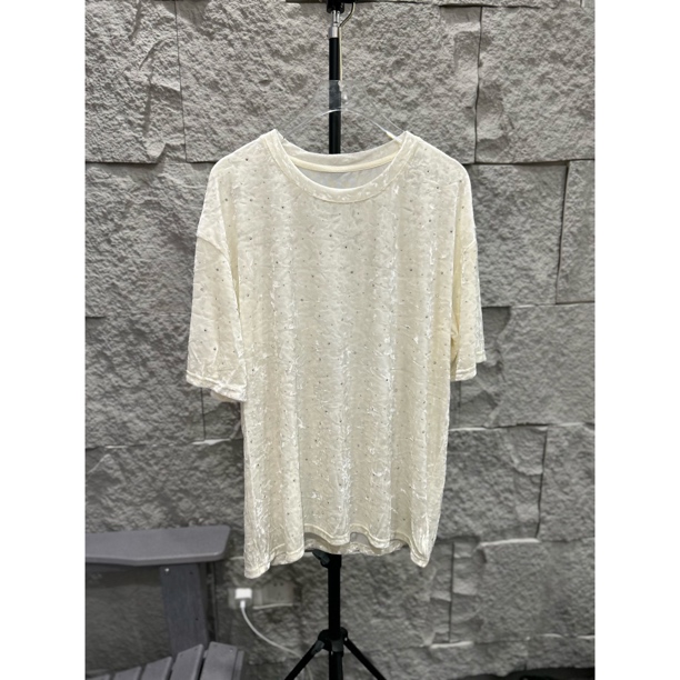 JOJO MUSE新款丝绒宽松版烫钻T恤短袖