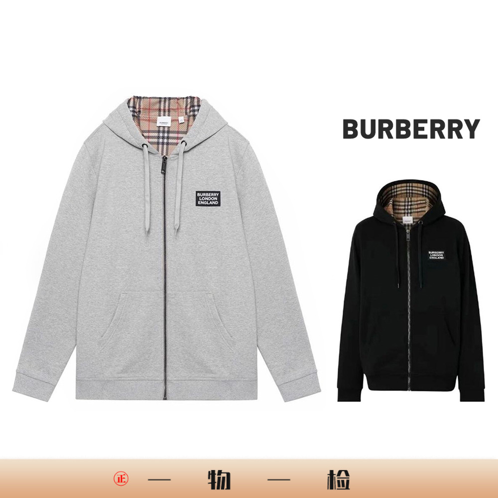 未使用 BURBERRY/博柏利 男女同款棉质格纹连帽卫衣 ss