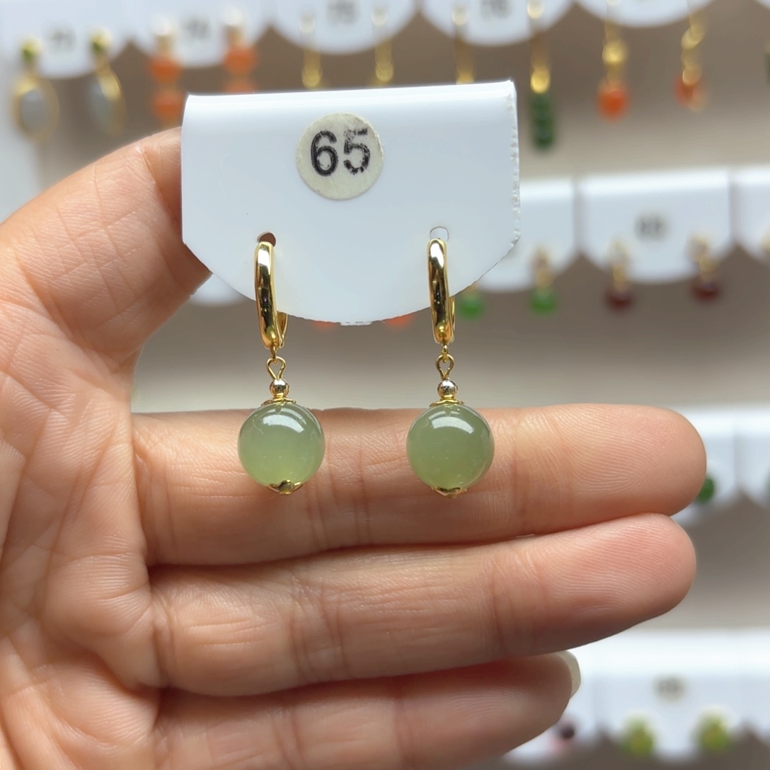 和田玉耳饰银S925镶嵌