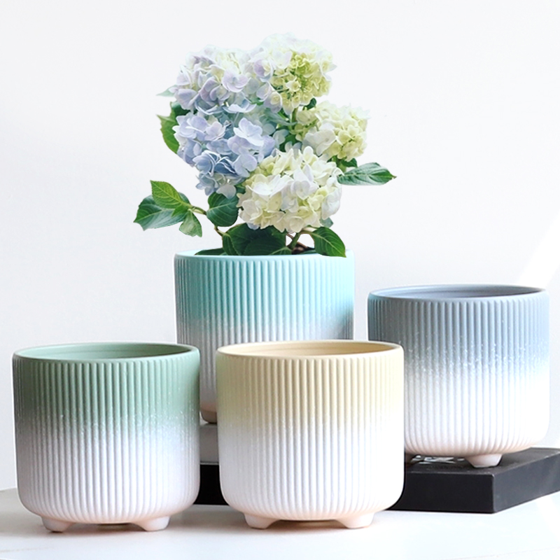 简约大号花盆陶瓷粗陶透气带托盘蝴蝶兰专用吊蓝虎皮兰多肉绿植盆