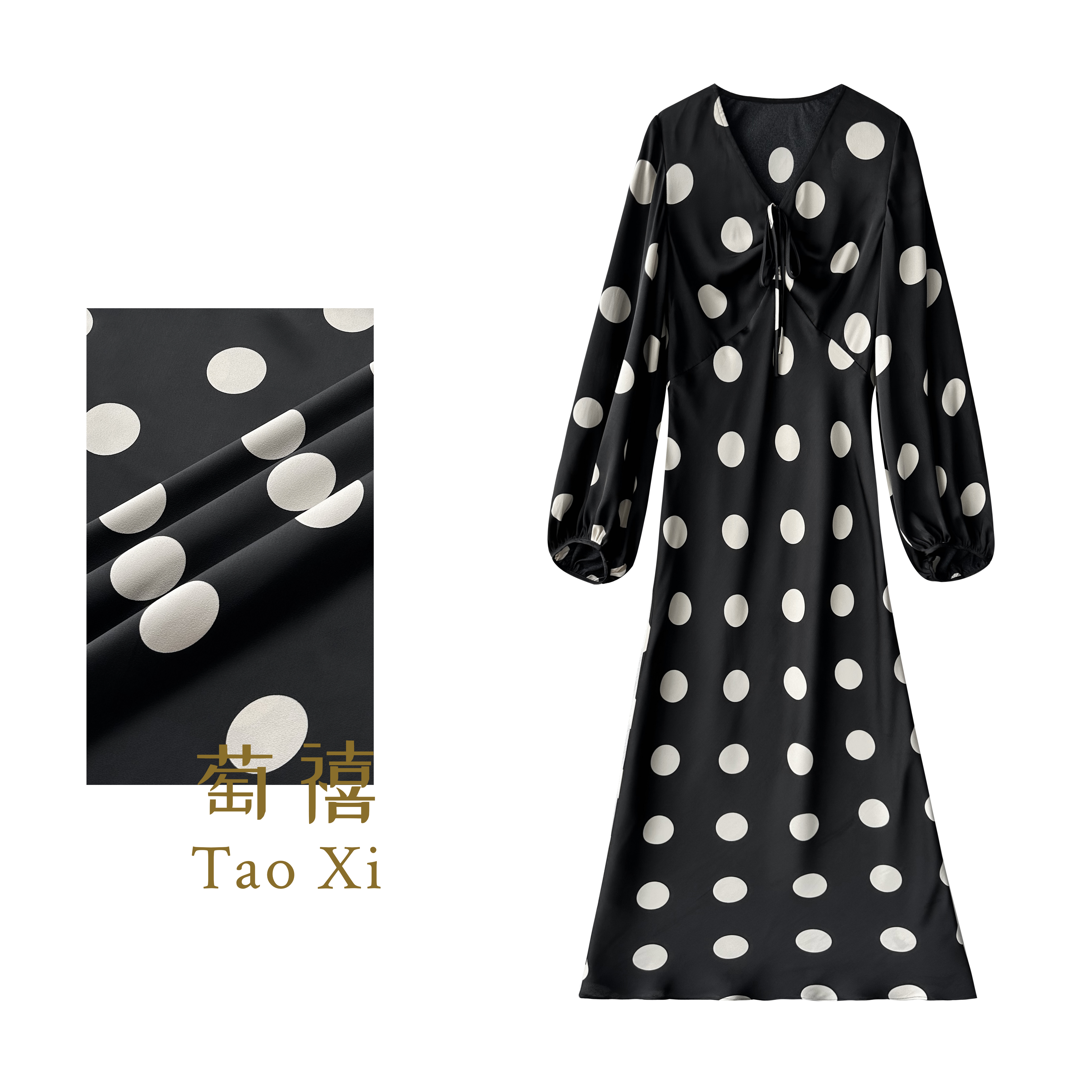 【萄禧】秋季款波点长袖气质显瘦法式轻奢温柔气质连衣裙TX05QZ5422