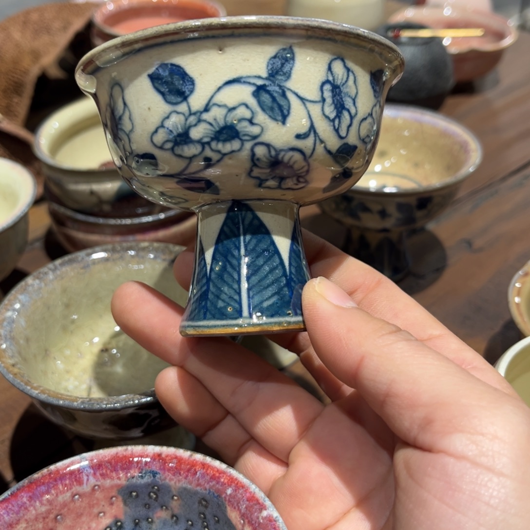 手工 柴烧 高足杯