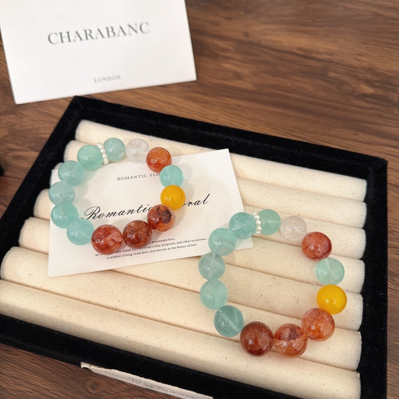 X2321绿萤石红胶花奶白晶米黄玉手链高端轻奢手串多样性发一