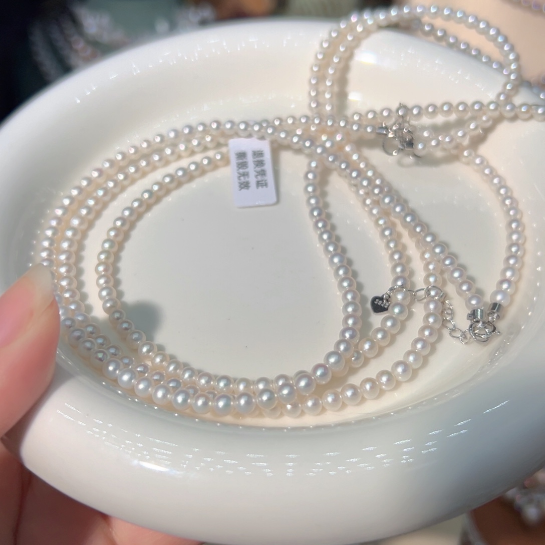 银S925镶嵌3.5到4近正圆极光天然真主淡水珍珠