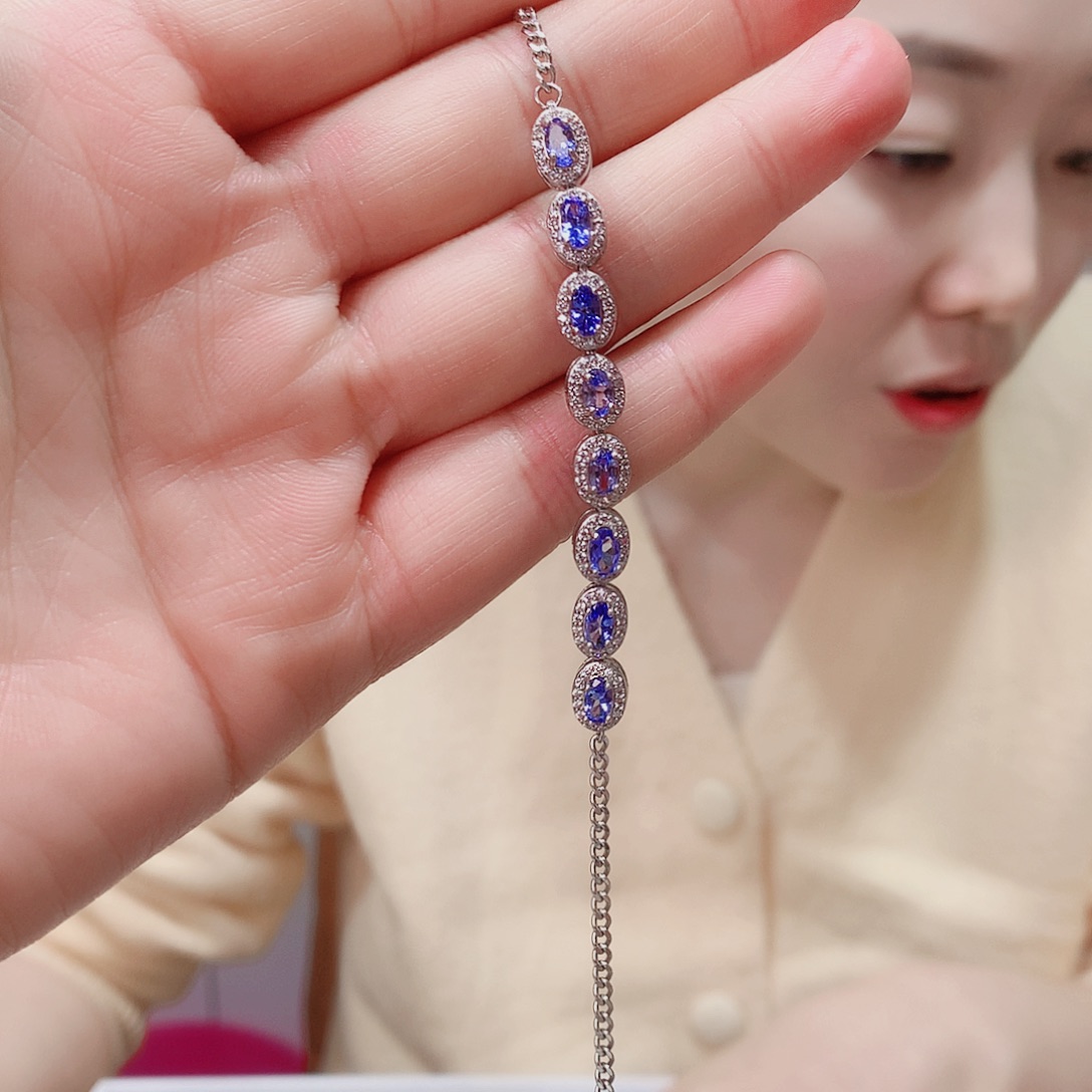 银S925镶嵌手链坦桑石?***?