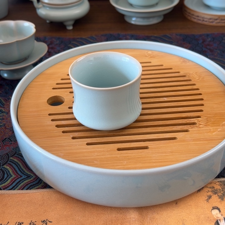 瓷杯子天青釉水束腰杯精品