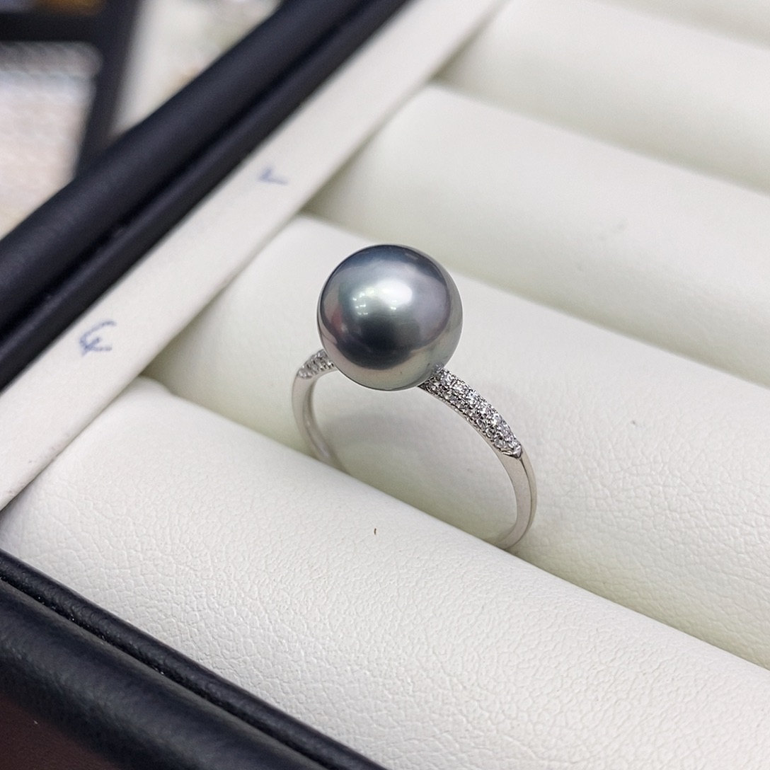 海水珍珠戒圈18K金镶嵌钻 石托8-9m m