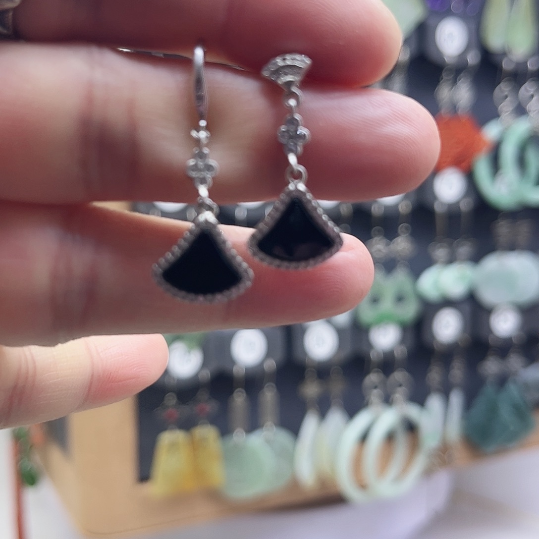 翡翠银S925镶嵌耳饰