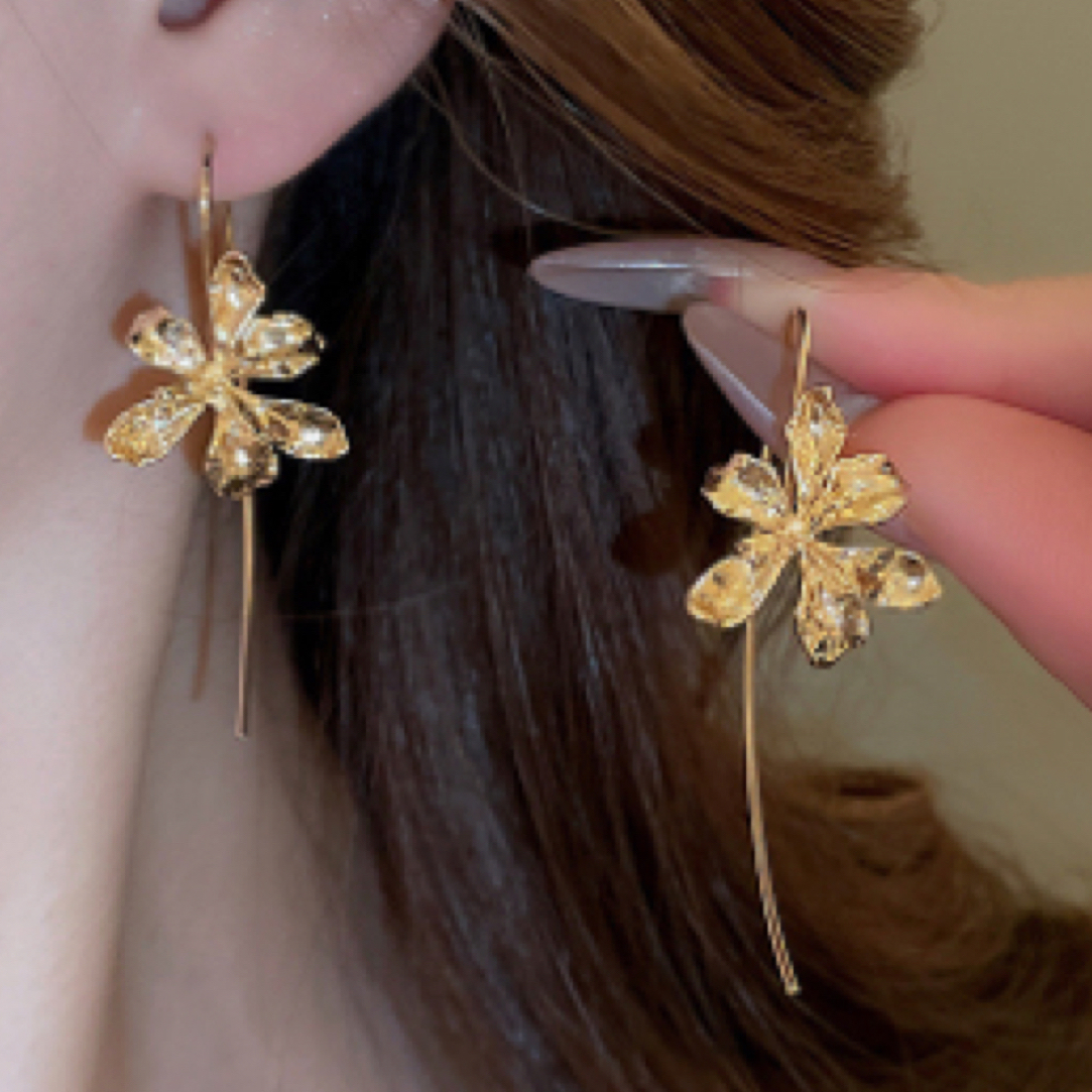 铜合金耳饰 新中式鸢尾花耳钩小众设计宫廷风高级感精致气质耳饰