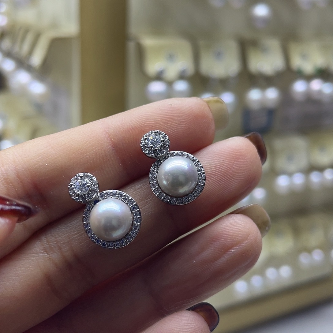 耳饰银S925镶嵌海水珍珠