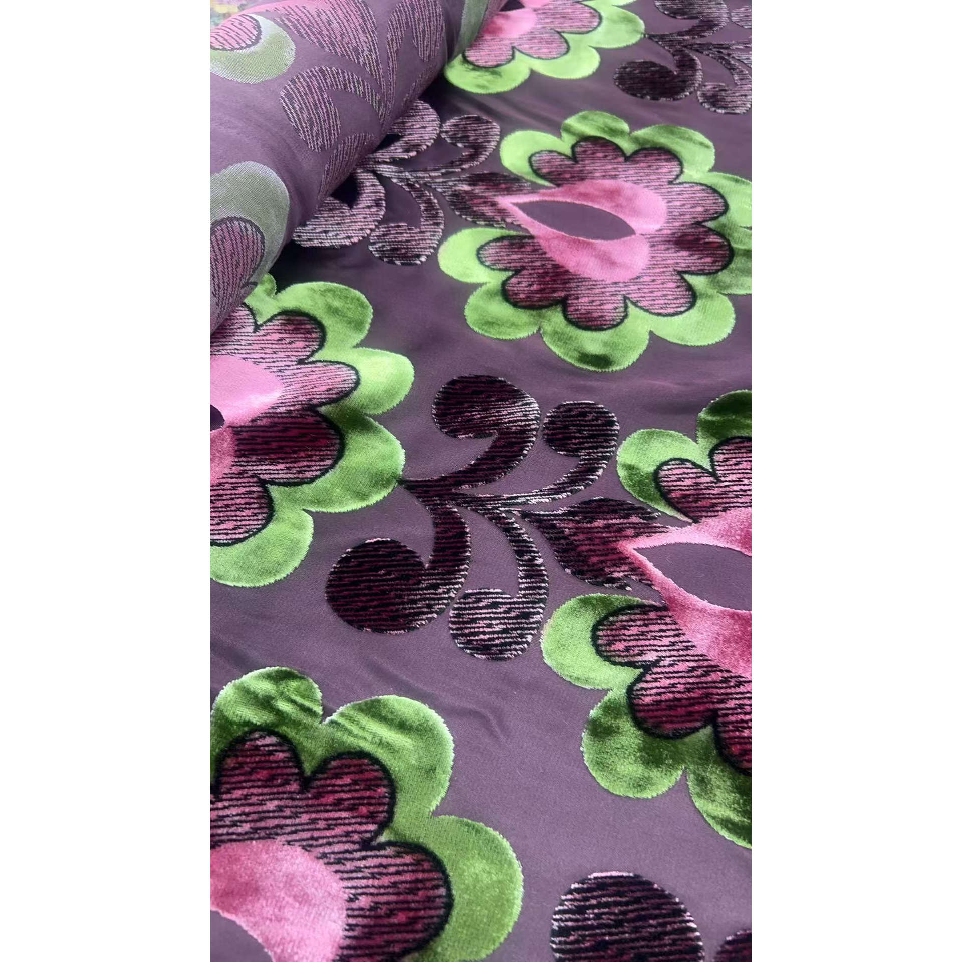 1111 G&CC VI烧花绒紫色底面料 幅宽85CM 意大利进口