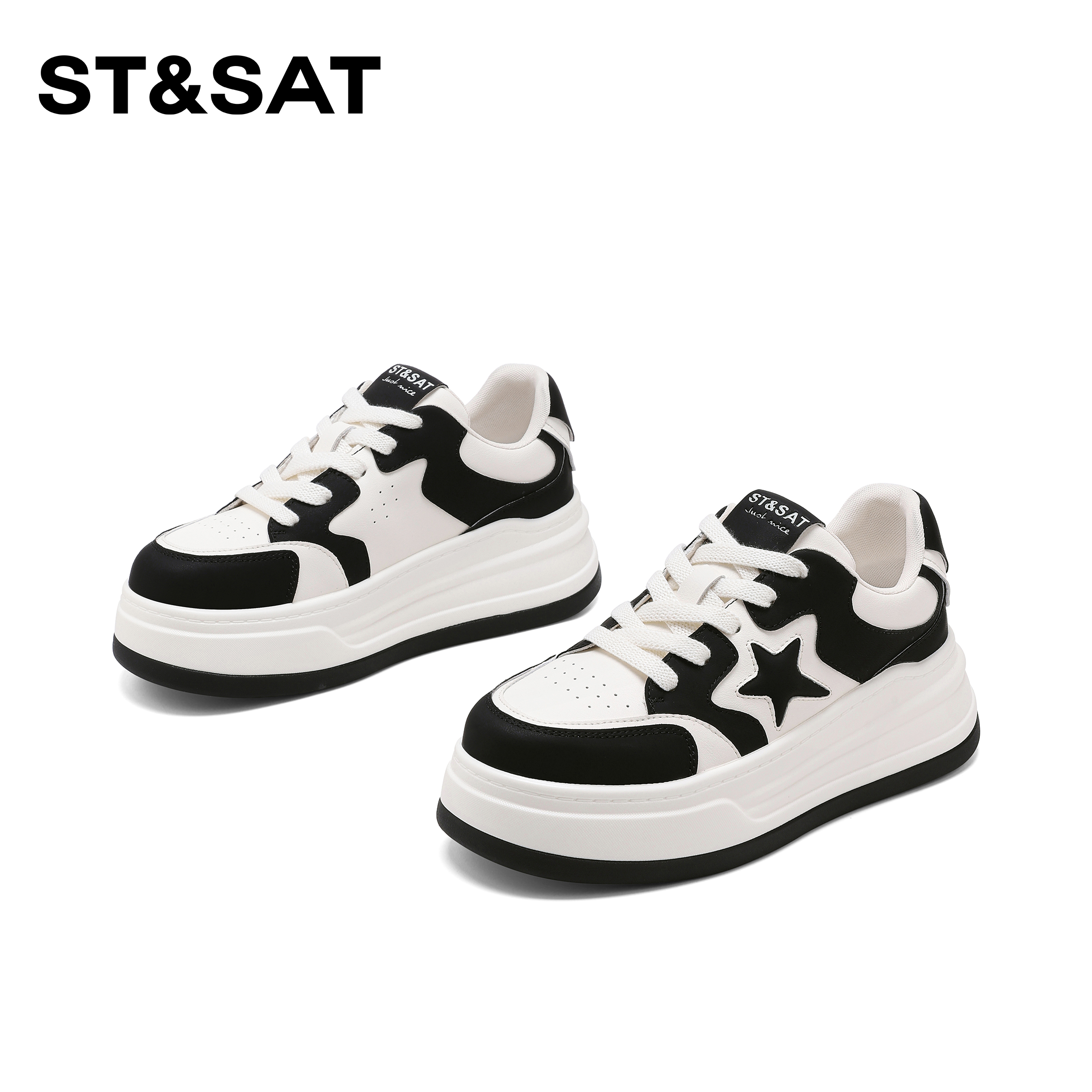 St&Sat/星期六时尚系带百搭休闲鞋2025新款拼色潮流运动鞋女厚底