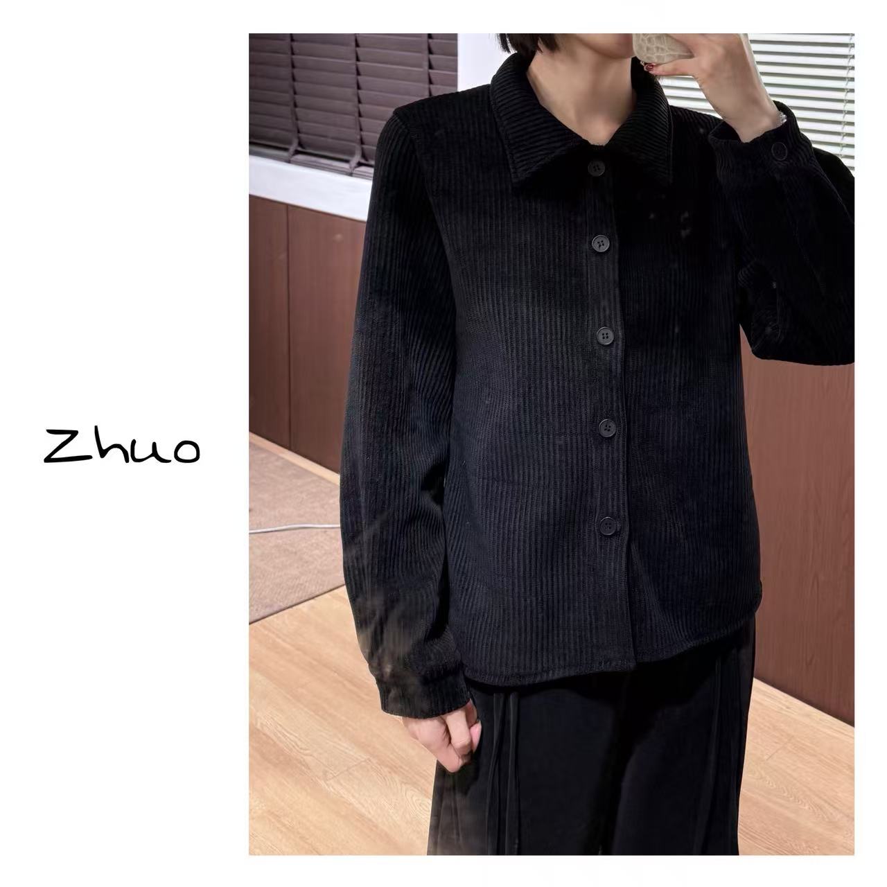 Zoe 原创【小哲学】冬季保暖加绒加厚竖坑条纹理时尚休闲打底衬衫