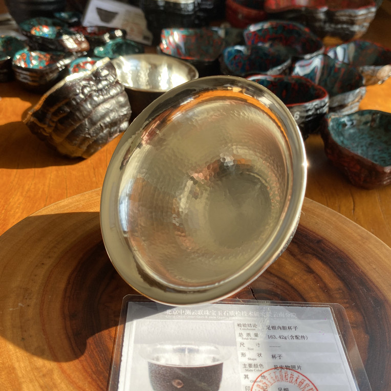 足银银制品 复古足银大容量锔钉杯压手杯1只收藏推荐款