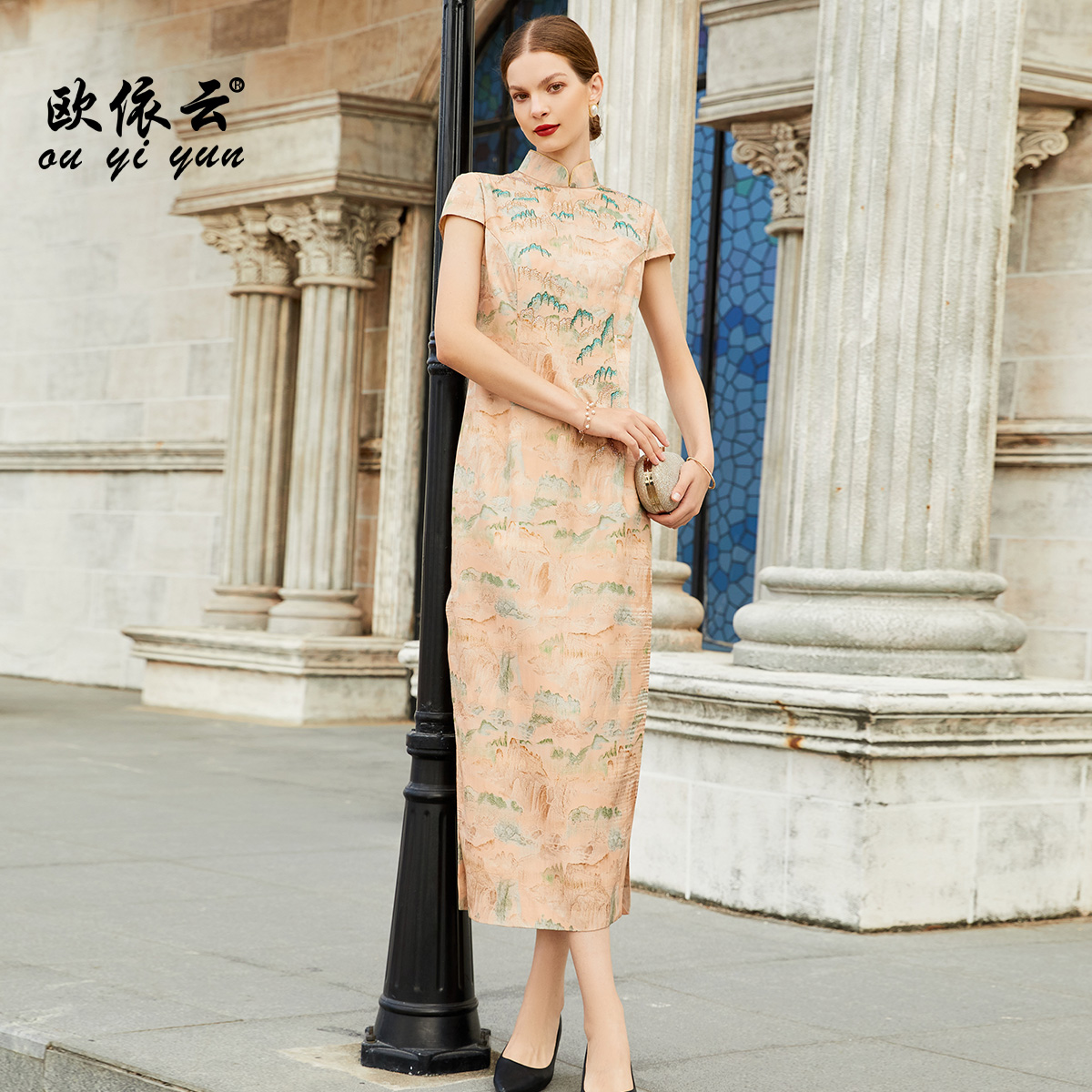 36570欧依云中国风女旗袍裙2025春夏新款优雅温婉气质