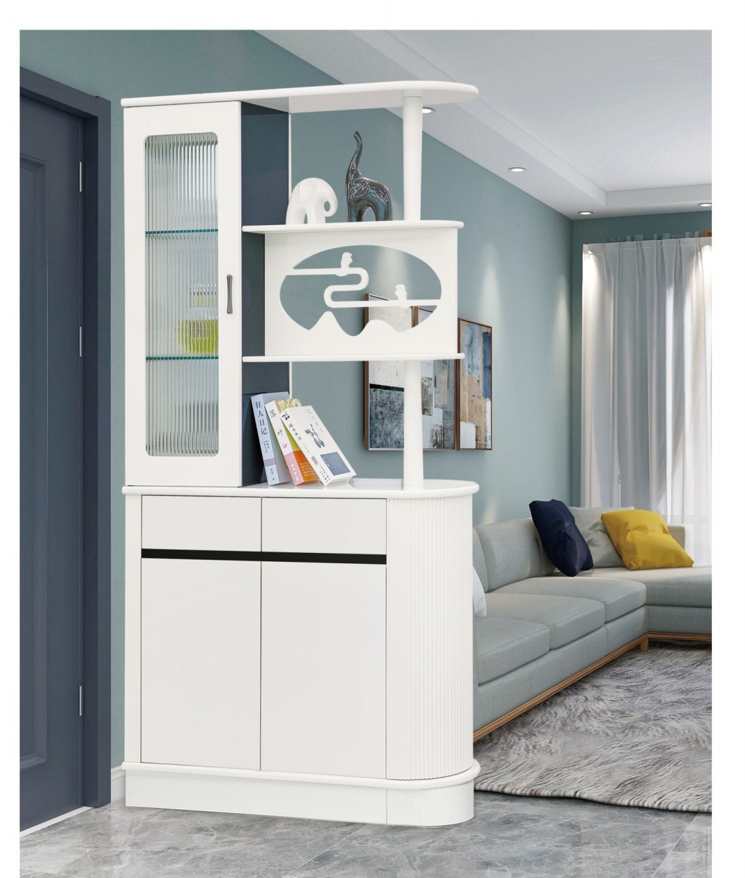 1米落地轻奢隔断玄关柜双面钢琴烤漆客厅家用简约