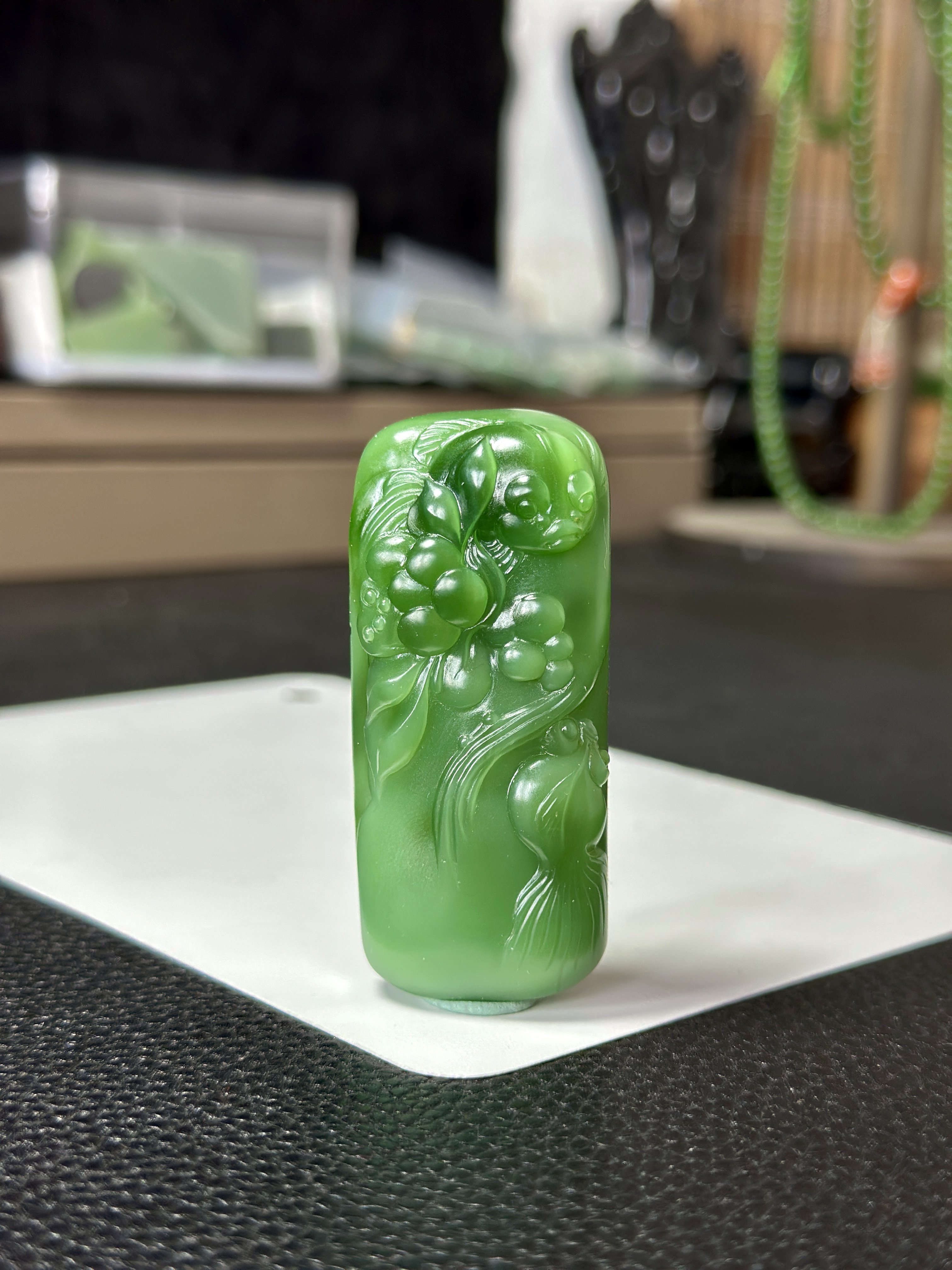 【俄料】和田玉碧玉浓粉绿俏色绿猫眼金玉满堂 连年有余年年有余